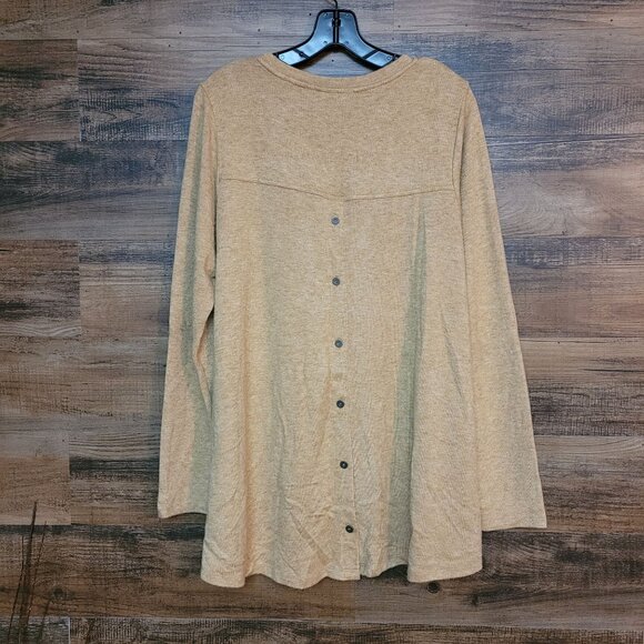 Susan Graver Tunic Top Size L Heathered Tan Soft Comfort Knit Button Back - Picture 2 of 8